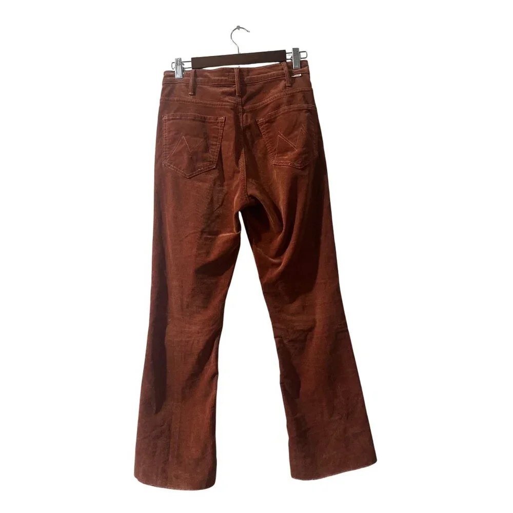 Mother Hustler Ankle Fray Corduroy Pants Womens 27 Brown Kick Flare High Rise